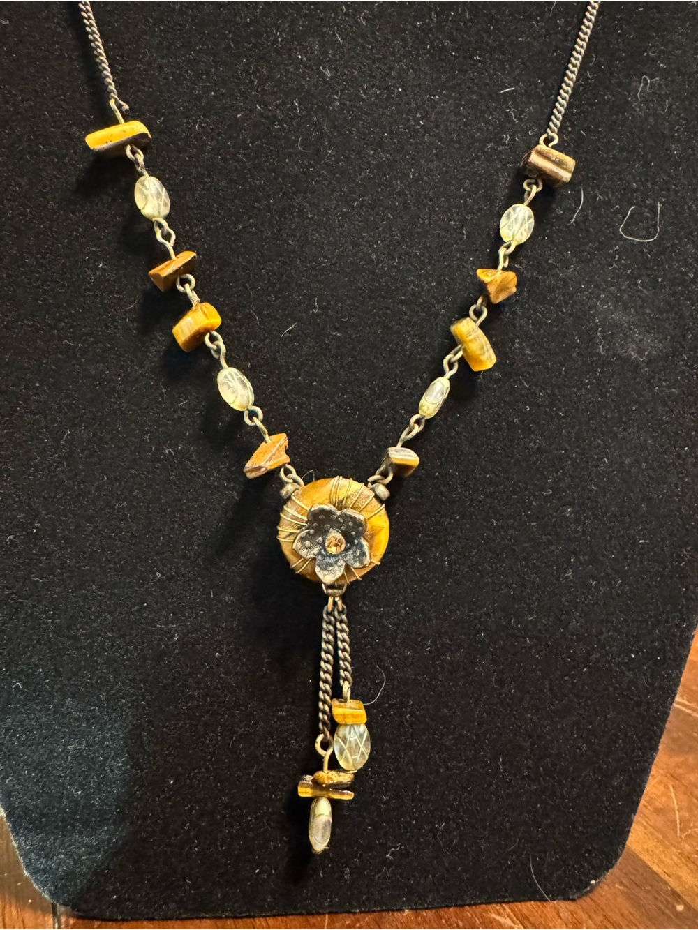 Handcrafted Tiger Eye Floral Pendant Necklace - Women Jewelry